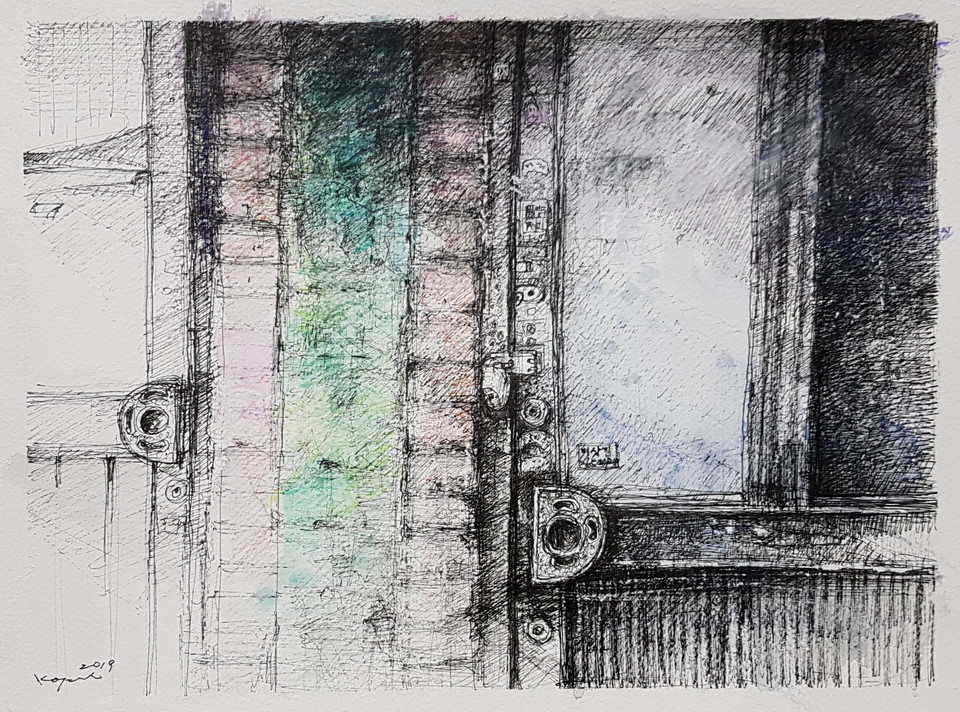 시간의 흔적(부평 줄사택) 32×24(cm) pen, watercolor on paper, 2019