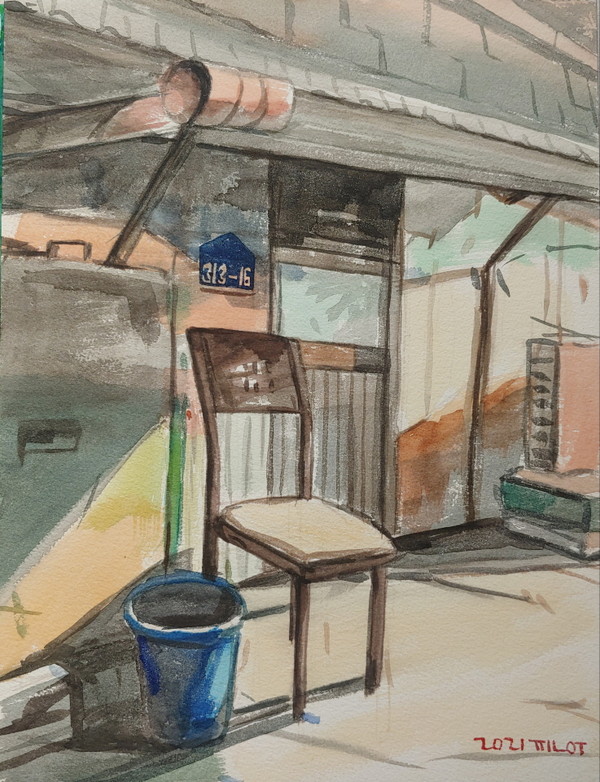 빈의자와 화분/36*26cm /2021 /watercolor on paper