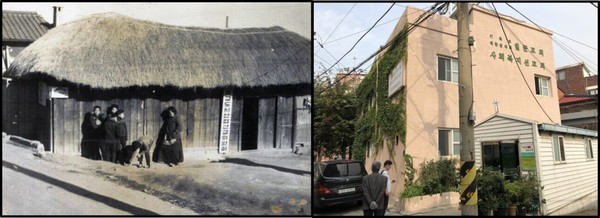 1961년 설립된 인천도시산업선교회(왼쪽)와  인천도시산업선교회 터에 지어진 현재의 미문의일꾼교회(오른쪽). (사진 제공=미문의일꾼교회)