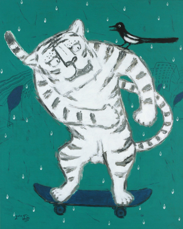 조병완작 -스케이트보드를 타는 호랑이, 100 cm x 80 cm, 캔버스에 아크릴, 2010