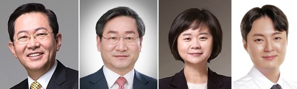 왼쪽부터 민주당 박남춘, 국민의힘 유정복, 정의당 이정미, 기본소득당 김한별 인천시장 후보