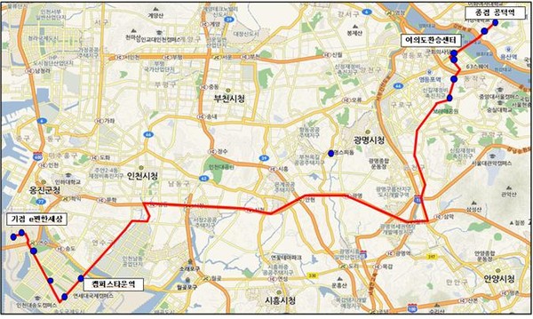 송도~여의도~공덕역을 잇는 M6751번 노선도(자료제공=인천시)