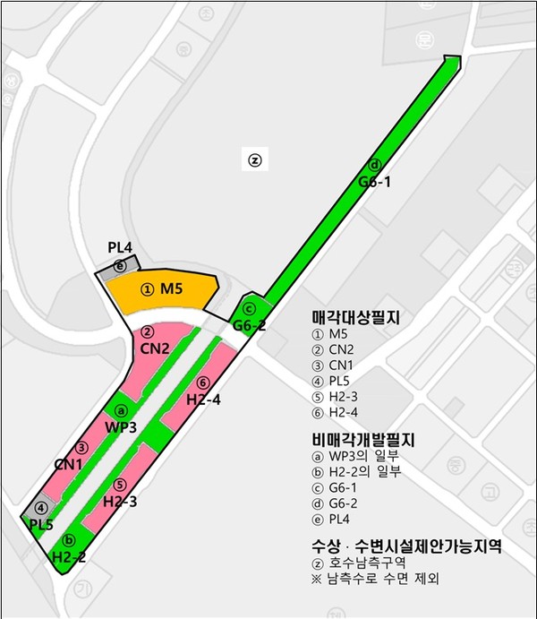 송도 워터프런트 1-1단계 특별계획구역의 매각 및 비매각 토지 현황