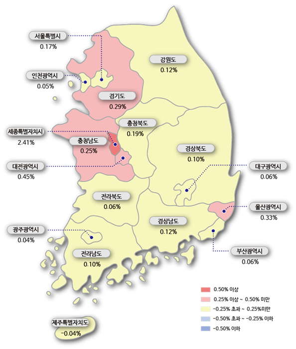전국 시도별 아파트 매매가격지수 변동률(8월 1주). 사진=한국감정원