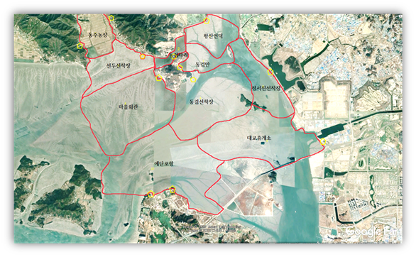 시민조사단이 공동으로 사용하는 두루미서식지 지도 - 인천두루미네트워크 제공