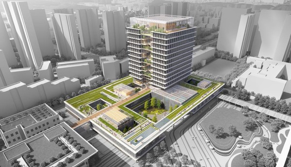 인천시 신청사 국제설계공모 당선작인 해안건축사사무소 컨소시엄의 '통합된 청사, 중첩된 정원'